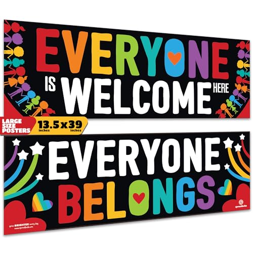 Sproutbrite 2 Pack 13.5” x 39” Welcome Posters for Classroom - color: Everyone Welcome