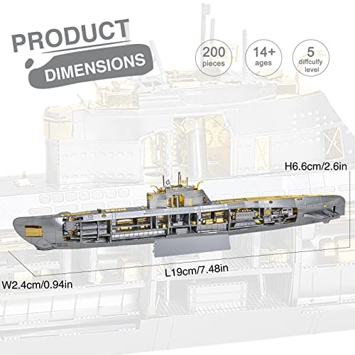 Piececool 3D Metal Puzzles for Adults, Military Submarine Metal Model Building Kits for Stress Relax, Great Christmas Birthday Gifts - color: Submarine