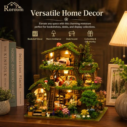 Roroom DIY Miniature House Kit, Fairy Forest Book House Dollhouse Kit - color: Time Tree House