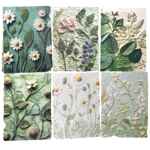 20pcs Vintage Green Floral Plant Scrapbook & 3 Embossed Textured Paper Kit - color: Green