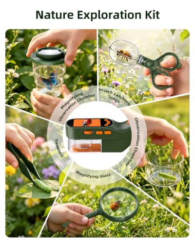 Ashfly Bug Catcher Kit for Kids, Handheld Microscope for Kids with Screen - color: Green