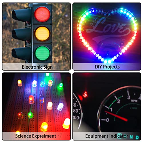 600Pcs 3mm 5mm LED Light Emitting Diodes Assortment Kit Round Diffused Led Circuit Component Assorted Set for Arduino, PCB Electronic Circuit DIY, Raspberry Pi (White/Red/Yellow/Blue/Green)