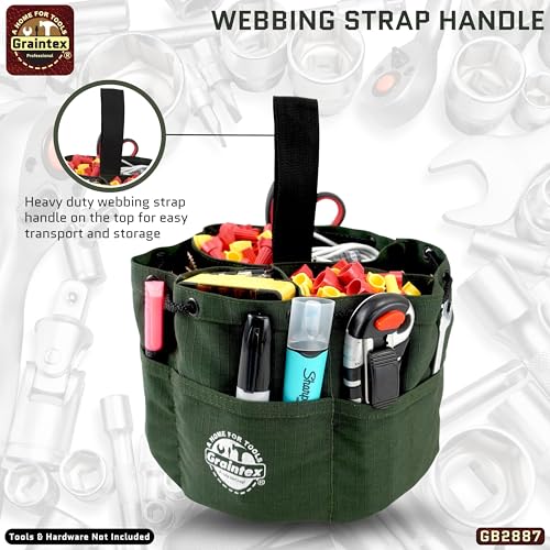Graintex GB2887 Grab Bag Dark Green Color Rip-Stop Canvas 18 Pockets Drawstring Closure - color: Hunter Green