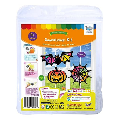 VHALE Suncatchers Craft 3 Sets (9 Cutouts) w Tissue Papers Stained Glass Effect Paper Sun Catcher Kit, Window Art, Classroom Crafts, Creative Art Projects, Kids Party Favors (Halloween) - style: Halloween