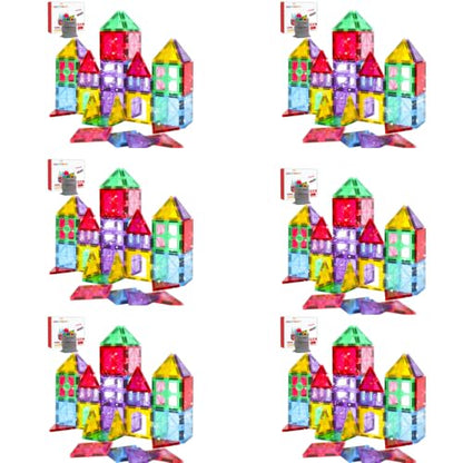 Antibacterial Magnetic Tiles, 192PCS 3D STEM Building Blocks Set - size: 192 PCS (6 Boxes of 32PCS Set)