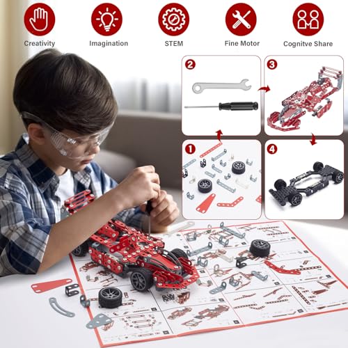 Building Kit Red Model Car Set - 287 PCS STEM Project Building Toys for Kids Ages 8-12, Assembly Building Vehicle for Boys 8 9 10 11 12-16 Years Old and Up Boys Girls Adults - style: Model Red Car