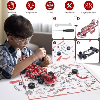 Building Kit Red Model Car Set - 287 PCS STEM Project Building Toys for Kids Ages 8-12, Assembly Building Vehicle for Boys 8 9 10 11 12-16 Years Old and Up Boys Girls Adults - style: Model Red Car