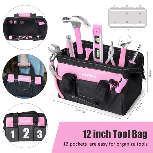 FASTPRO 215-Piece Pink Tool Set, Home Repairing Tool Set with Bag, Pink - color: Pink