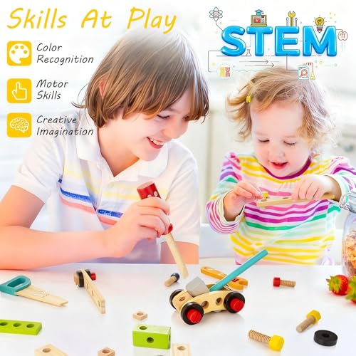 Wooden Kids Tool Kit, Montessori Tool Set Toys for Boys Girls 3+
