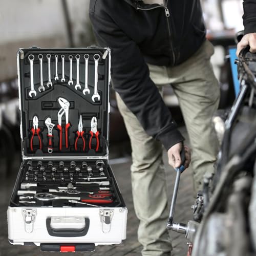 Home Tool Set Kit -899 PCS Home Auto Repair Tool Kit with Rolling Tool Box, Complete Hand Tool Set, Perfect for Homeowner, Diyer, Handyman - color: Silver