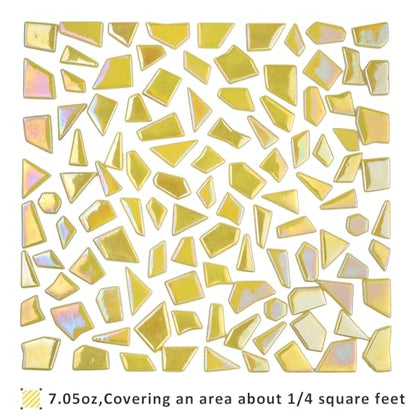 Youway Style 200g Iridescent Yellow Glass Mosaic Tiles for Crafs Bulk - color: Yellow, size: 200g