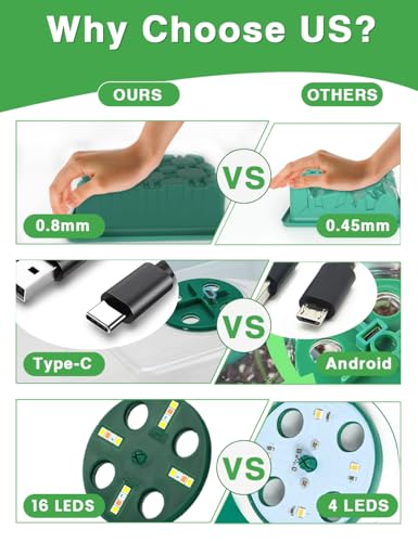 YAUNGEL Seed Starter Tray with Grow Light, 4 Pack Seed Starter Kit with Timing Controller Adjustable Brightness, Thicken Seedling Starter Trays with Humidity Domes Heightened Lids, Gift Box - color: Green, size: 4 Pack
