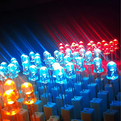 Novelty Place 100pcs 5mm Clear LED Diode Lights - Super Bright Transparent DC 3V 20mA Light Emitting Diode LED Bulbs - DIY Science Project Electronic Components Lighting Kit (Blue Light) - color: Blue