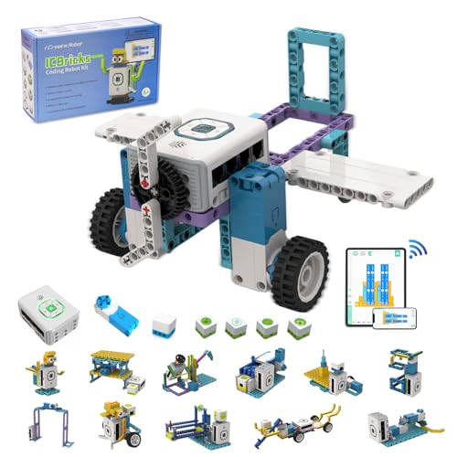 12 in 1 Coding Robot Kit ICBricks for Kids 6+, 240+ Piece Educational AI STEM Remote Building Learn to Code with Hub,Motor,Sensor,APP Control for Girls Boys Gift - style: ICBrick