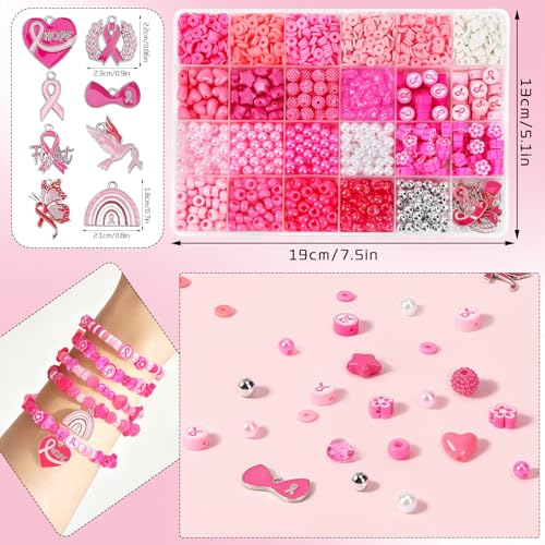 UPINS 2100Pcs Breast Cancer Awareness Beads Kit for Jewelry Making Bracelet - color: Pink