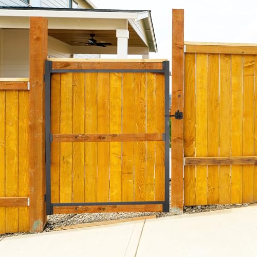 VEVOR Gate Building Kit, Fits 60 to 96 in Wide Openings, Up from 6 to 7 ft High Fence, Adjustable Gate Building Kit, Anti Sag Full Gate Frame Kit with Latch Lock, Screw, for Wooden Fence, Iron, Black - size: 60"-96" wide openings, 6'-7' high