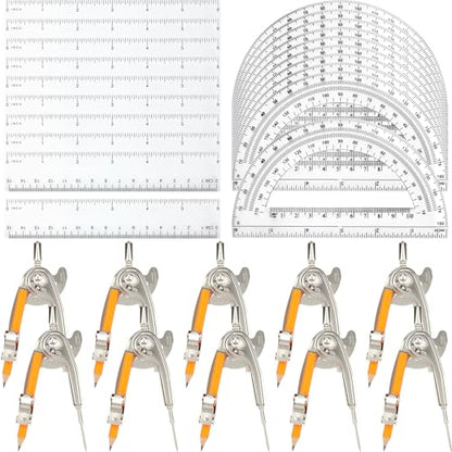 40 Pieces Geometry Math Set Compass for Geometry Math Compass and Protractor Set Include Metal Compass with Pencil Plastic Ruler and Protractor for Student School Office Woodworking Drawing Tools