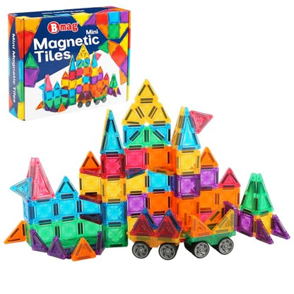 Bmag 100PCS Mini Magnetic Tiles Building Set with 2 Mini Cars - size: MINI100Pcs