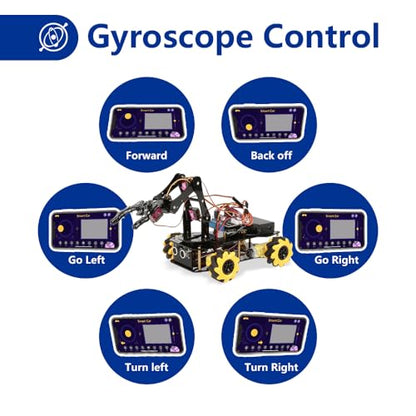 ACEBOTT 5DOF Smart Robot Arm Car Kit, 4WD Remote Control Car Compatible with Arduino/Python/Blockly Programming Project/STEM Education/Science Coding Kit for 12+ Teens and Adults Unique Gifts
