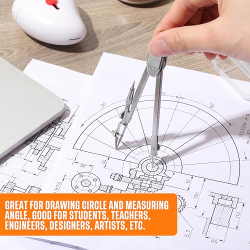 EBOOT Drawing Compass and 6 in Protractor Geometry Set, Orange - color: Orange