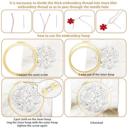 BEUNITONE 4 Set Embroidery Kit for Beginners, Blue Flower Cross Stitch Kits, Needlepoint Kits for Adults with Instructions and Full Kit, Classical Hand Embroidery Patterns for Cloth and Home Decor - style: B-Blue Flower