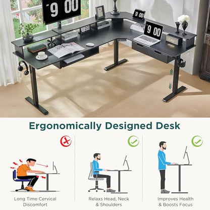 RedLemon 75x60 Inches L Shaped Electric Standing Desk, Carbon Fiber Black - color: Carbon Fiber Black, size: 75"X60"