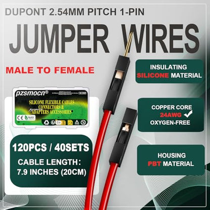 40 Sets / 120 Pcs for Dupont 2.54mm 1-Pin Male-Female Connector Kit - size: 1-Pin Female to Male, style: Black with Cable