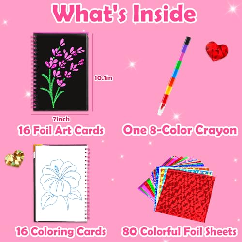 FUNNYB&G Foil Art Craft Kit for Kids, Sparkly Birthday Gift Toy for Girls - style: Flower