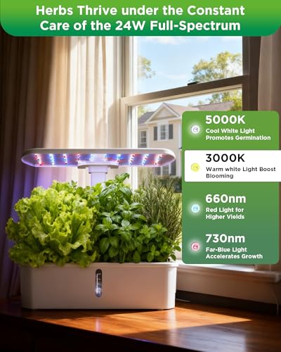 Hydroponics Growing System Kit 12 Pods, Indoor Garden with LED Grow Light - color: White