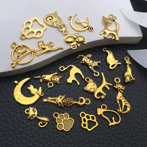 WOCRAFT 60pcs Antique Gold Cat Bracelet Charms for Jewelry Making Sets DIY Necklace Bracelet Keychain Crafting Charms Kit Craft Supplies (SN840) - color: Antique Gold, size: Cat Charms