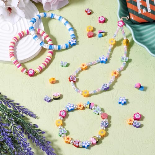 Elecrelive 200pcs Polymer Clay Beads Cute Clay Beads Flower Butterfly Loose Beads for Jewelry Necklace Earring Friendship Bracelet Making - color: Mixed Color-Butterfly & Flower