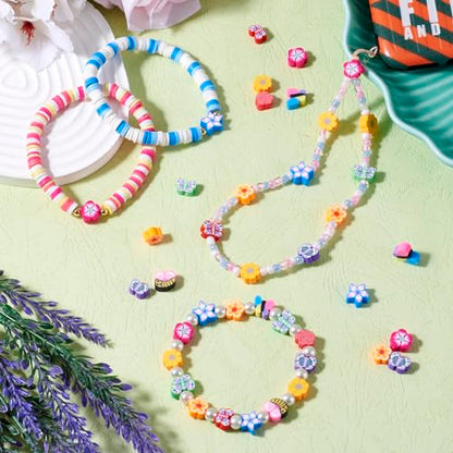 Elecrelive 200pcs Polymer Clay Beads Cute Clay Beads Flower Butterfly Loose Beads for Jewelry Necklace Earring Friendship Bracelet Making - color: Mixed Color-Butterfly & Flower