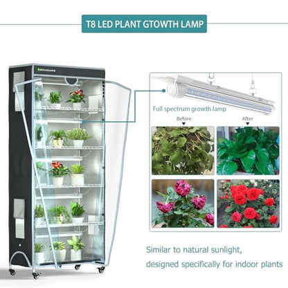 Indoor Greenhouse 6-Tier Plant Stand with Grow Lights & Cover - color: Black+Gray, size: 30" W x 14" D x 72" H