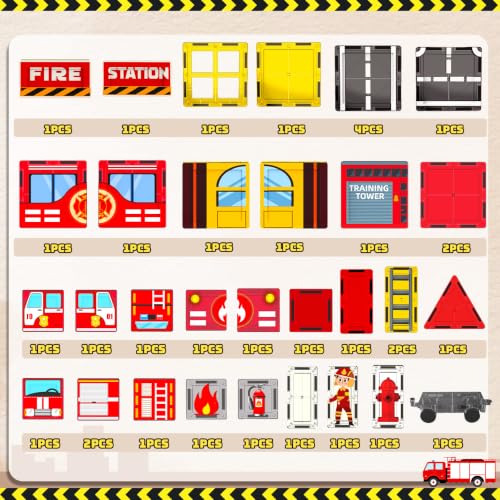 SKTMYY Fire Station Magnetic Tiles Building Toys for Kids Ages 4-8 - style: Fire Station Magnetic Tiles