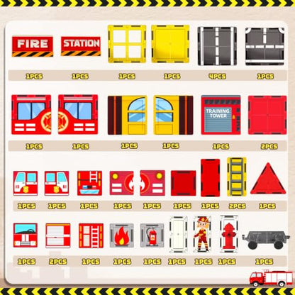 SKTMYY Fire Station Magnetic Tiles Building Toys for Kids Ages 4-8 - style: Fire Station Magnetic Tiles