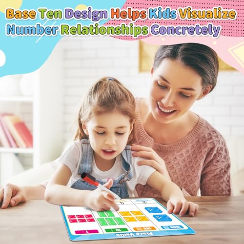 12 Pack Place Value Dry Erase Flash Cards Chart, 9" x 12" Base Ten Addition and Subtraction Math Manipulatives 1st 2nd 3rd Grade Classroom Must Haves Teacher Homeschool Supplies Essential - color: Blue