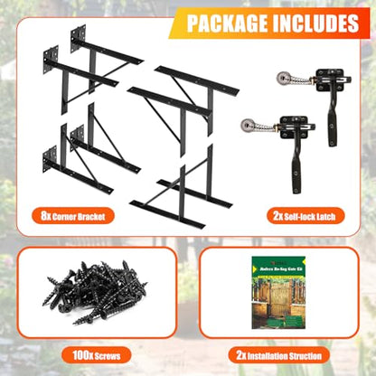 Mofeez Gate Corner Brace Bracket No Sag Kit for Shed Doors Driveway Gates Corral Gates Wood Windows (with Gate Latch 2 Sets) - style: Anti Sag Gate Kit and Gate Latch - 2Set