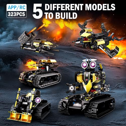 Robot Building Kit with Remote Control, STEM Gifts for Kids Age 8-12, Science Robot Kit Coding Robotics Technic Toy for Boys Girls Birthday Gifts, 5-in-1 Models with 323 Pieces - color: Grey