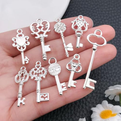 WOCRAFT 60pcs Bright Silver Small Key Charms Bracelet Charms for Jewelry Making Sets DIY Necklace Bracelet Keychain Crafting Charms Kit Craft Supplies (SN926) - color: Bright Silver, size: Small Key Charms