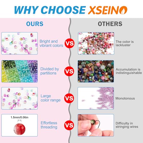 XSEINO 24 Colors 1200PCS Transparent Gradient Glass Beads Kit - color: Gradient Series