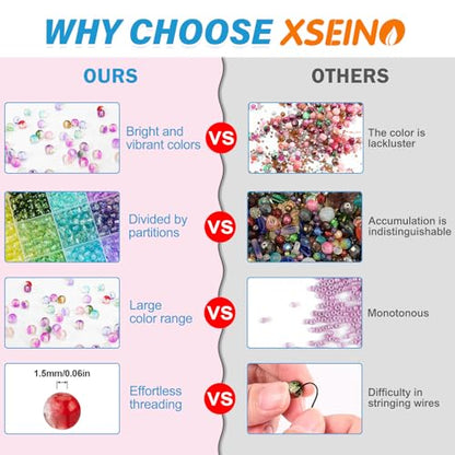 XSEINO 24 Colors 1200PCS Transparent Gradient Glass Beads Kit - color: Gradient Series