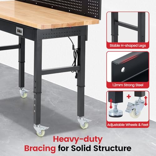ENJOYWOOD 60" Rolling Workbench with Drawers, Adjustable Height