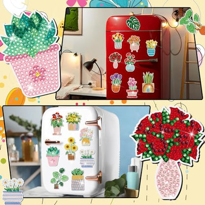 Remuuly 30 Pcs Diamond Painting Magnets Plant Flower Diamond Art Magnet Kit - color: Potted Plant