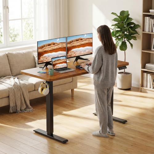farexon 48x24 Inch Electric Standing Desk with Wheels, Brown - color: Brown, size: 48 x 24''
