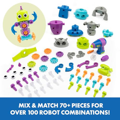 Educational Insights Design & Drill Robot Workshop - Construction Toys & Tools for Kids, Robot Toy Building Sets, Kids' Tool Set with Real Electric Drill Toy, Take Apart STEM Set, Gifts for Ages 3+