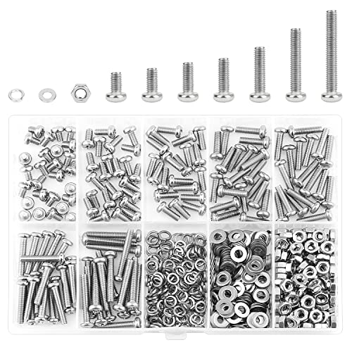 HELIFOUNER 560 Pieces M3 x 4mm /6mm /8mm /10mm /12mm /16mm /20mm, Phillips Pan Head Machine Screws, Metric Screws Bolts Washers Nuts Kit, 304 Stainless Steel - size: M3, style: Phillips Pan Head