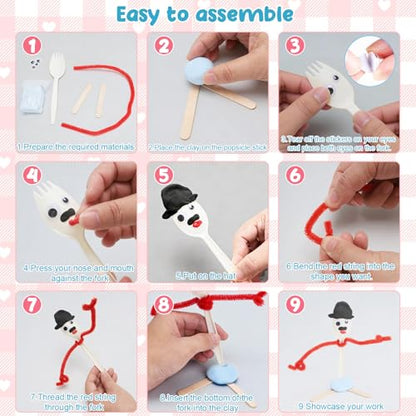 100 Pcs Fork Creativity Set-Arts & Crafts Supplies with Plastic Forks & Clay, Creative DIY Craft Kit to Enhance Hands-On Ability, Make Your Own Forky & Unique Crafts,Large Quantity Value Pack