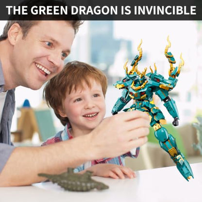 CSNRHG Green Dargon Samurai mech Robot with Long Spear Model Building Blocks Toy Set Mythical Birthday for Age 8+ Children Adults Teens 704 Pieces - color: Long Spear