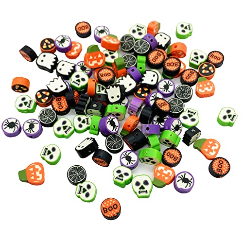 100 Pcs Halloween Polymer Clay Beads Heishi Spacer Beads Supplies for DIY Bracelet Earring Necklace Jewelry Making - color: Halloween