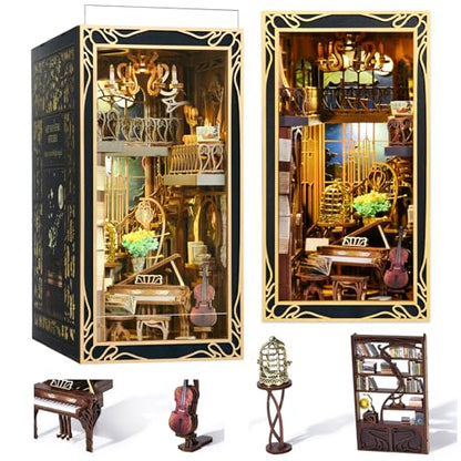 MiniCity Pianist and Nightingale Book Nook Kit, DIY Wooden Puzzle with LED - color: Pianist With Nightingale